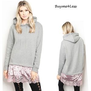 Gray Pink Active Sweater Hoodie Tunic Sweatshirt